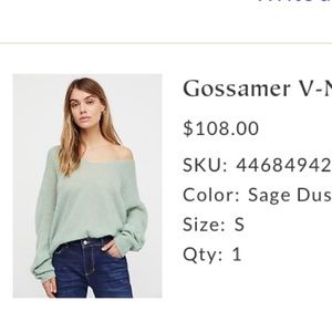 Free People Gossamer V-Neck Sweater Sage Green